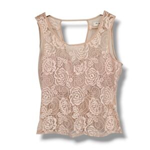 La Reyna USA Womens Medium‎ Blush Pink Floral Lace Draped Open Back Tank Top